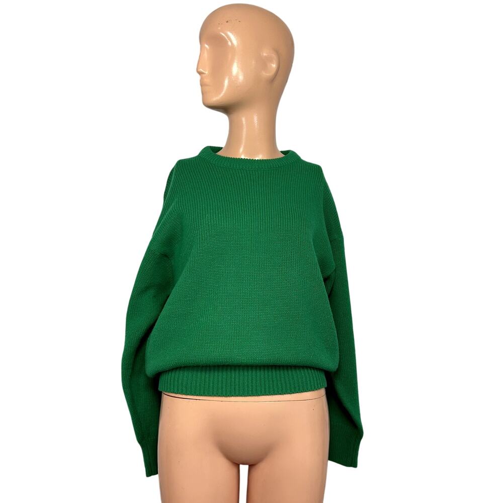 VTG 90s Alicia M Green Cable Knit Relaxed Cottage Sweater Casual Comfy Preppy